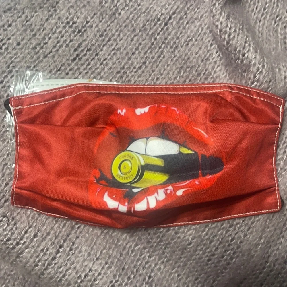 New red lips and bullet face mask
